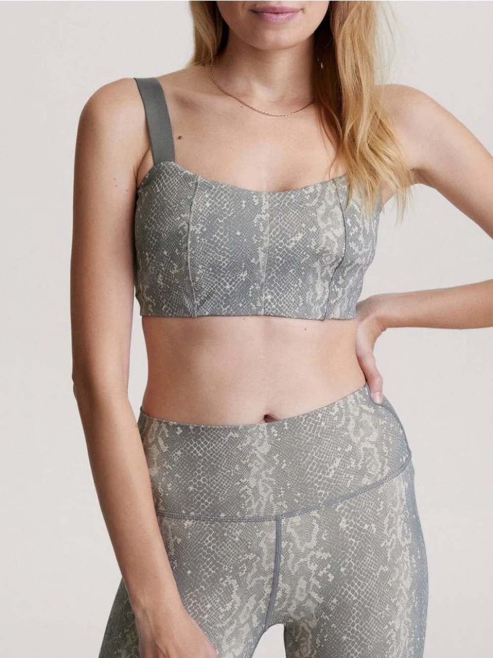 Varley Bandeau Sports Bra XS Greenwood Olive Piper Green Gray Snakeskin